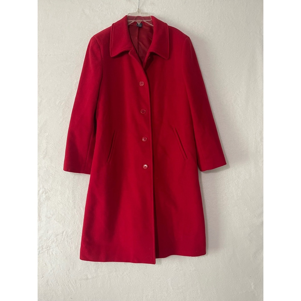 Lands End Womens Red 100% Wool Pea Coat Sz 10 Regular Button Front Long Length - Picture 3 of 6